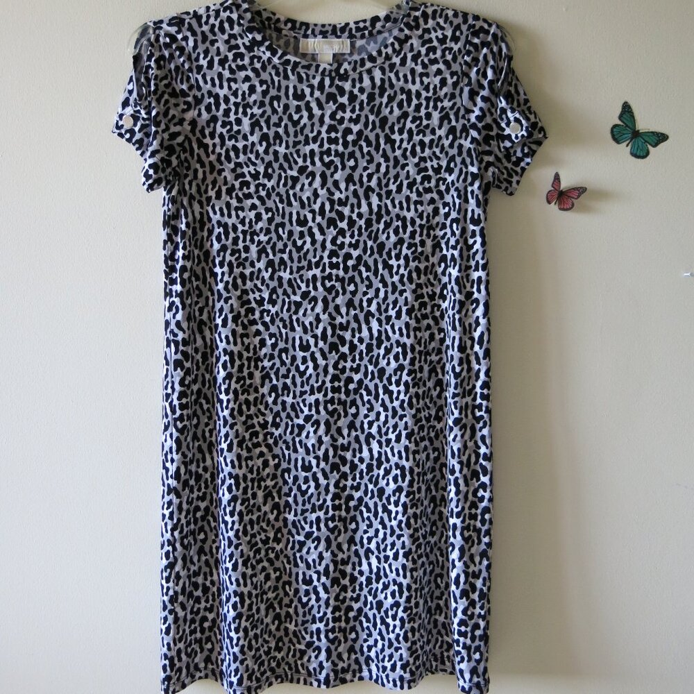 MICHAEL Michael Kors Black White Gray Stretch T-Shirt Animal Print Dress Size XS